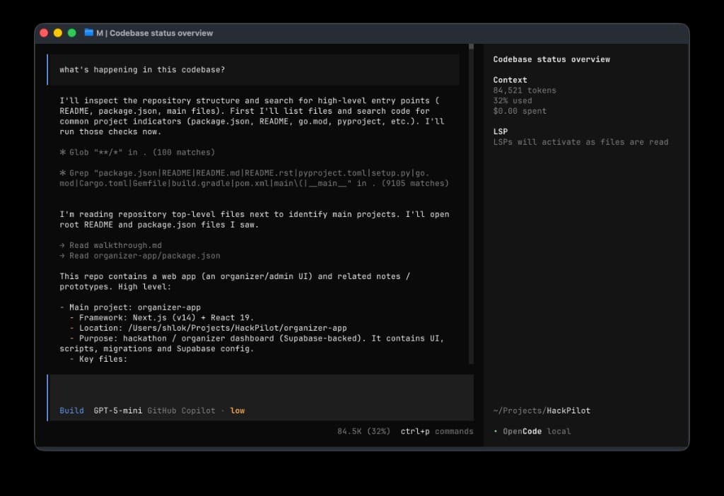 Codebase view with analysis and context sidebar